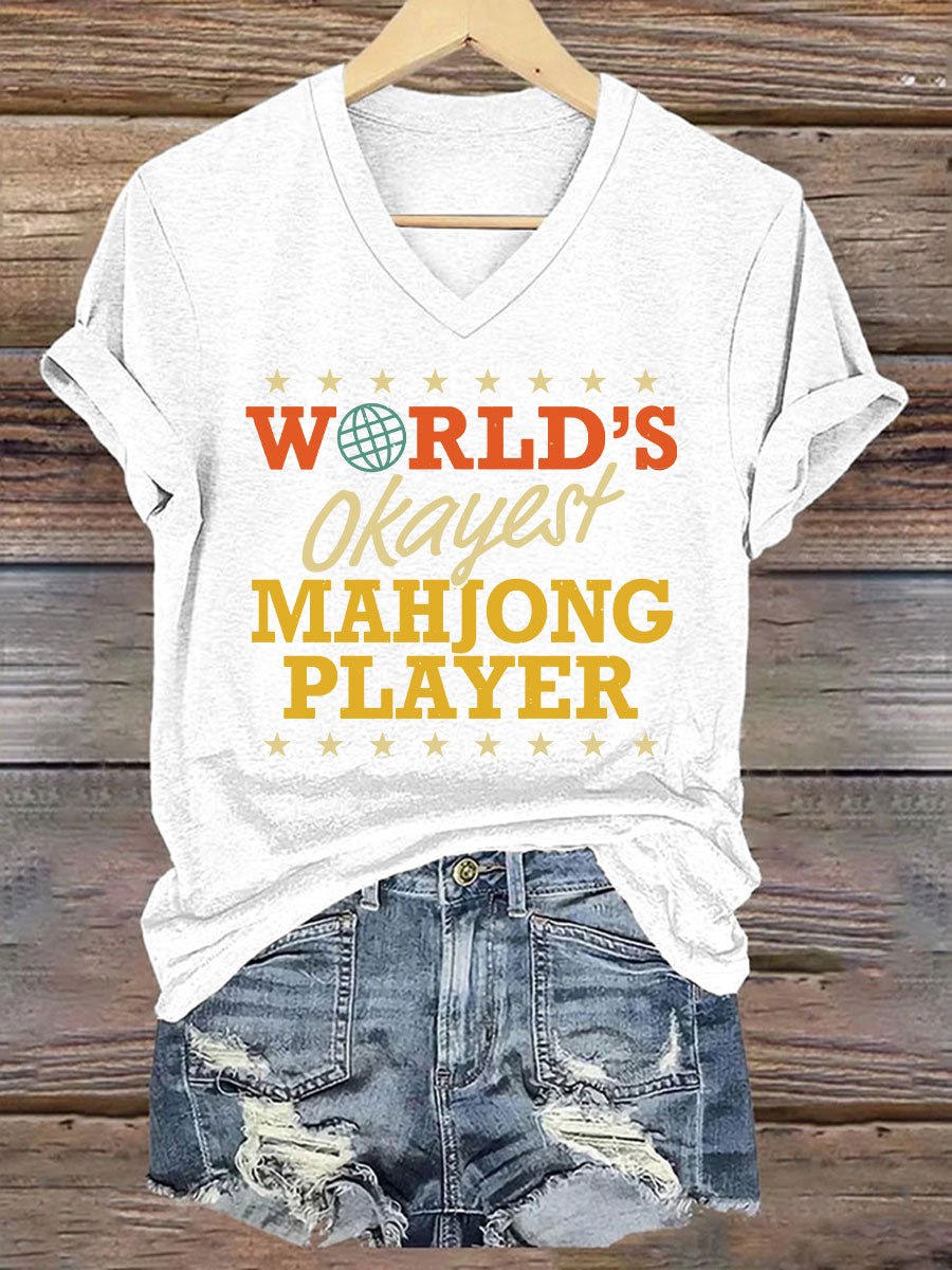 Frauen Welten Okayest Mahjong Spieler gedruckt T-Shirt