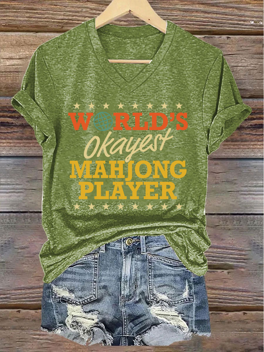 Frauen Welten Okayest Mahjong Spieler gedruckt T-Shirt
