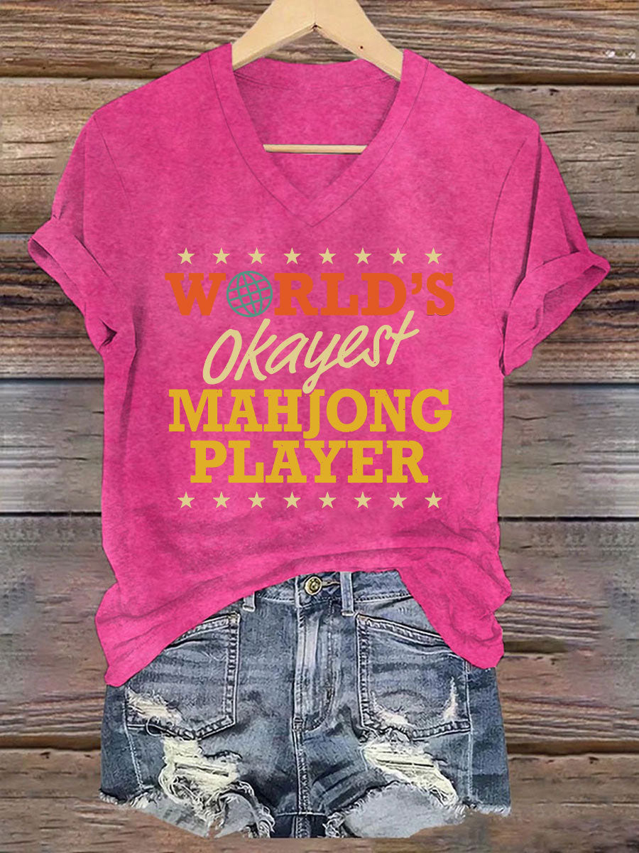 Frauen Welten Okayest Mahjong Spieler gedruckt T-Shirt