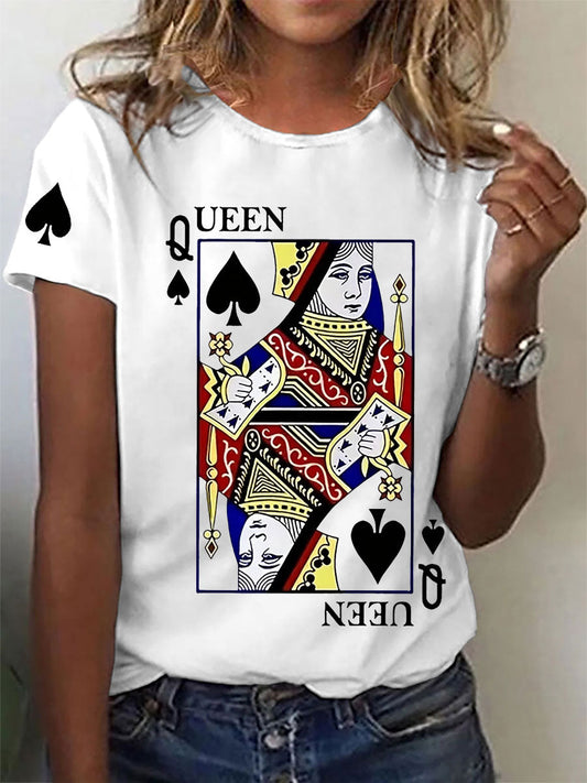 Damen Queen Poker gedruckt lässig T-Shirt