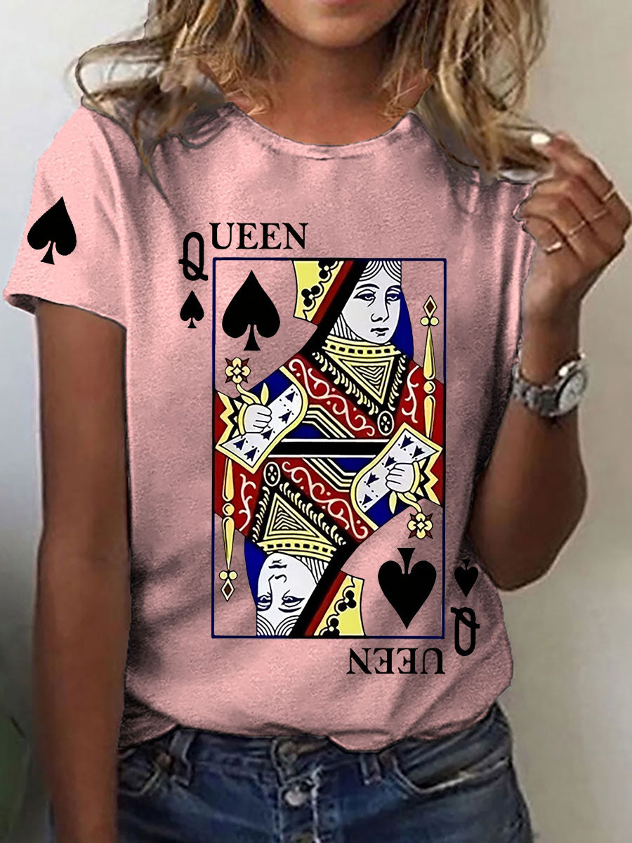Damen Queen Poker gedruckt lässig T-Shirt