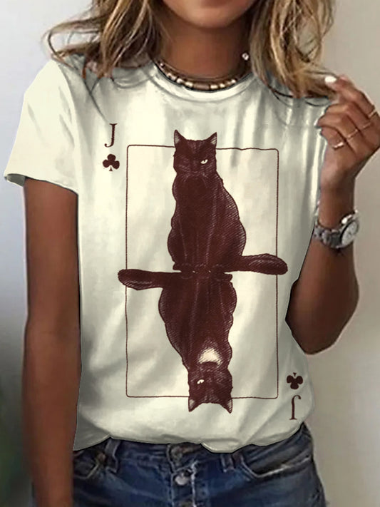 Frauen Katzen spielen Karten inspiriert Print Vintage T-Shirt