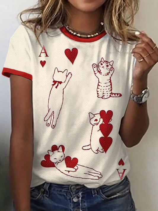 Frauen Katzen spielen Karten inspiriert Print Vintage T-Shirt