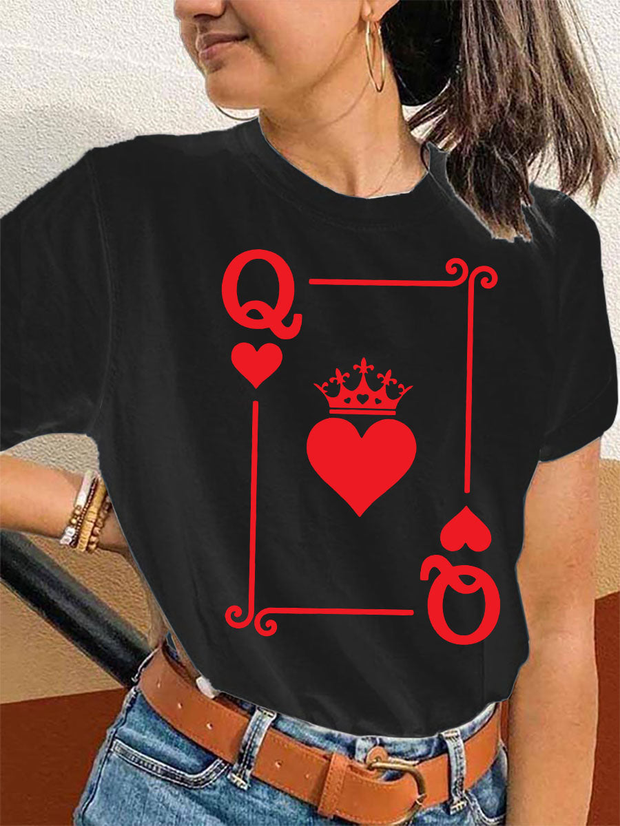 Frauen Königin der Herzen Krone Print T-Shirt