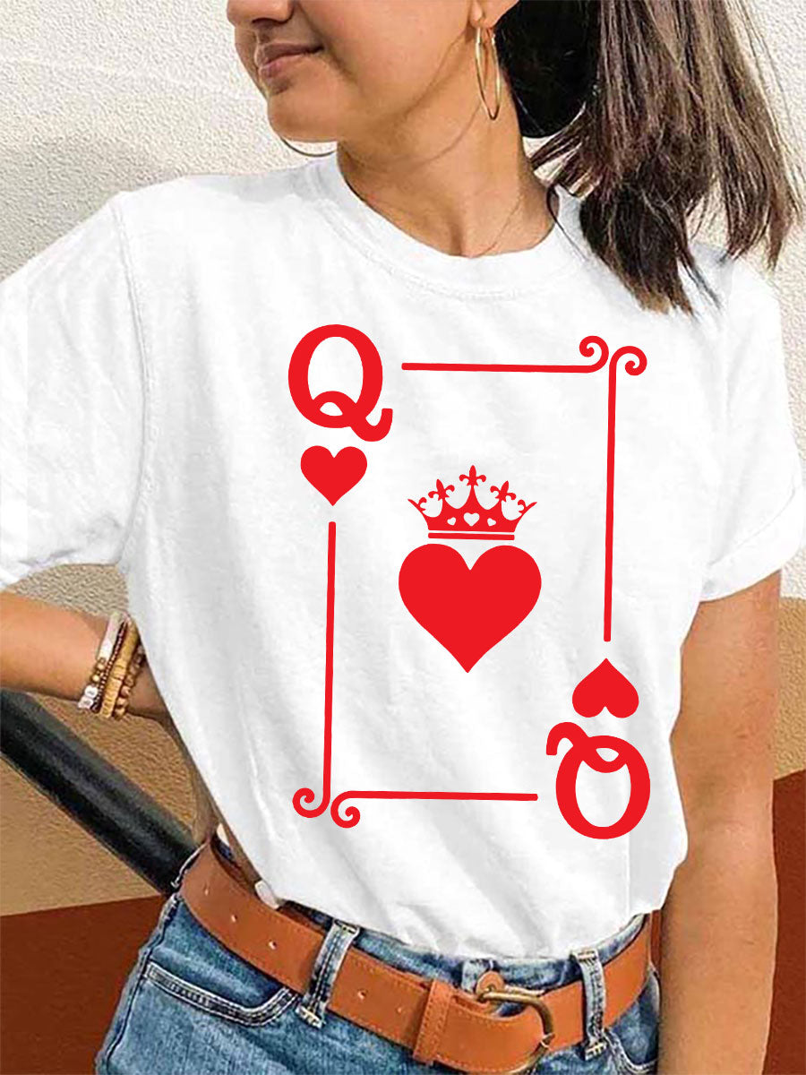 Frauen Königin der Herzen Krone Print T-Shirt