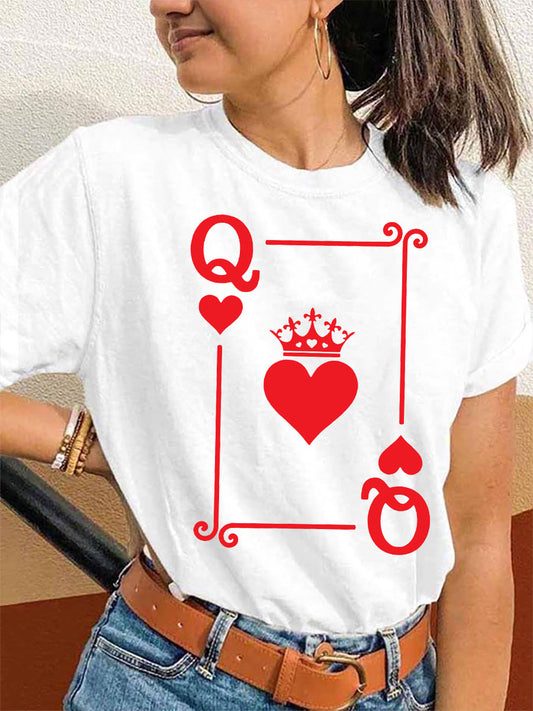 Frauen Königin der Herzen Krone Print T-Shirt