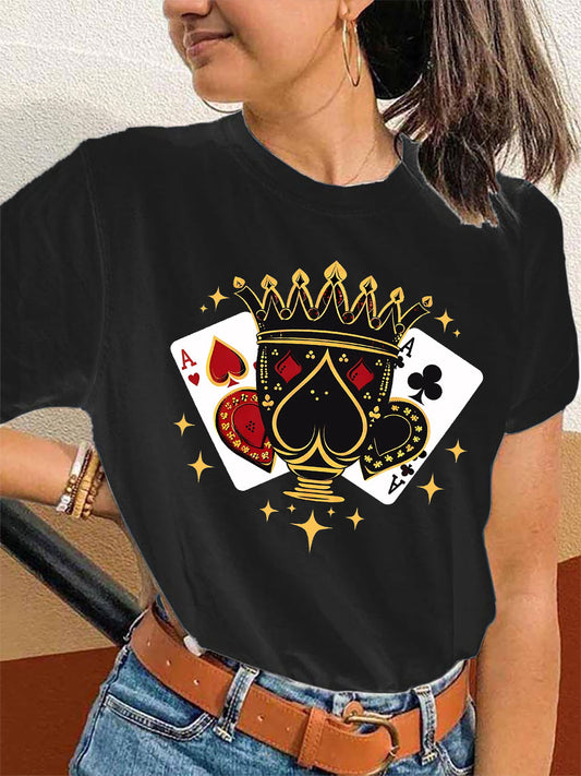 Damen-Ass von Pik & Herzen gedruckt lässig T-Shirt