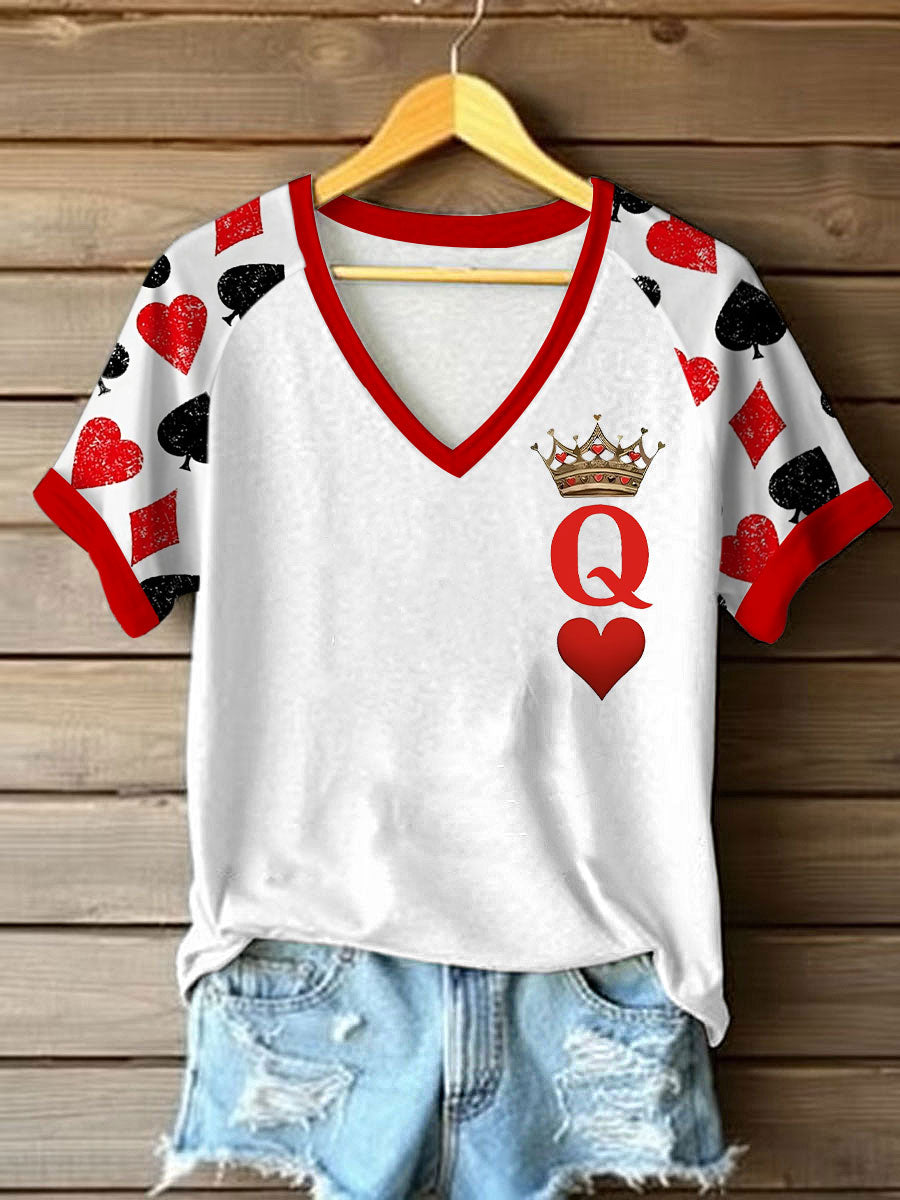 Frauen Königin der Herzen Krone Print T-Shirt