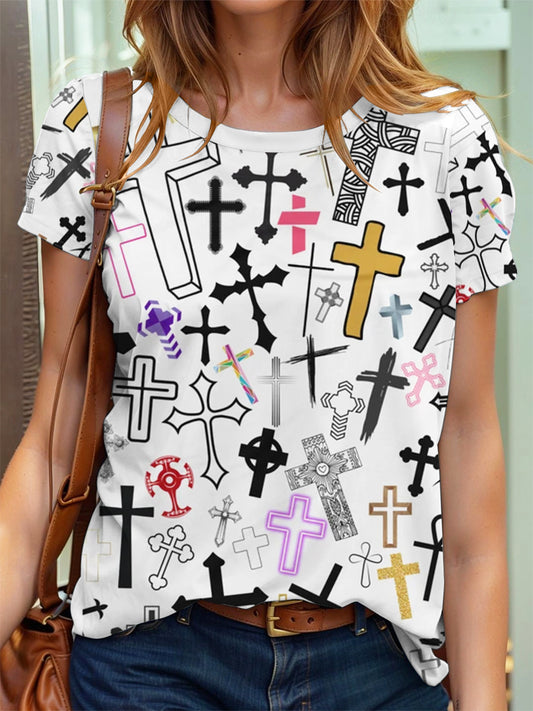 Frauen Künstlerischer Glaube Kreuz druck T-Shirt