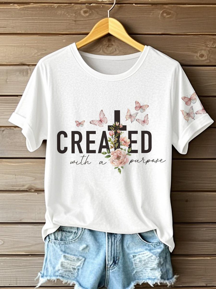 Frauen mit einem Zweck Faith Cross Blumen Kurzarm T-Shirt geschaffen