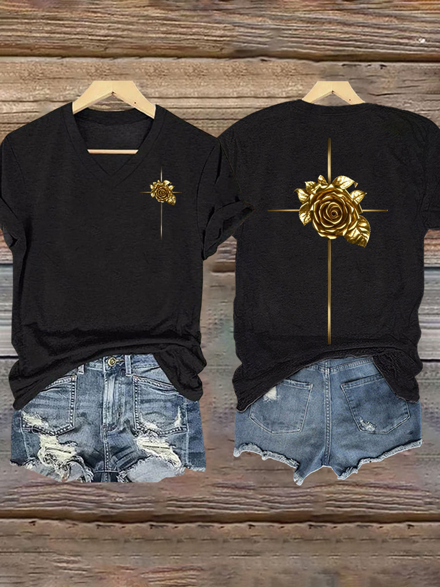 Frauen Kreuz Kreuz Blumen druck T-Shirt