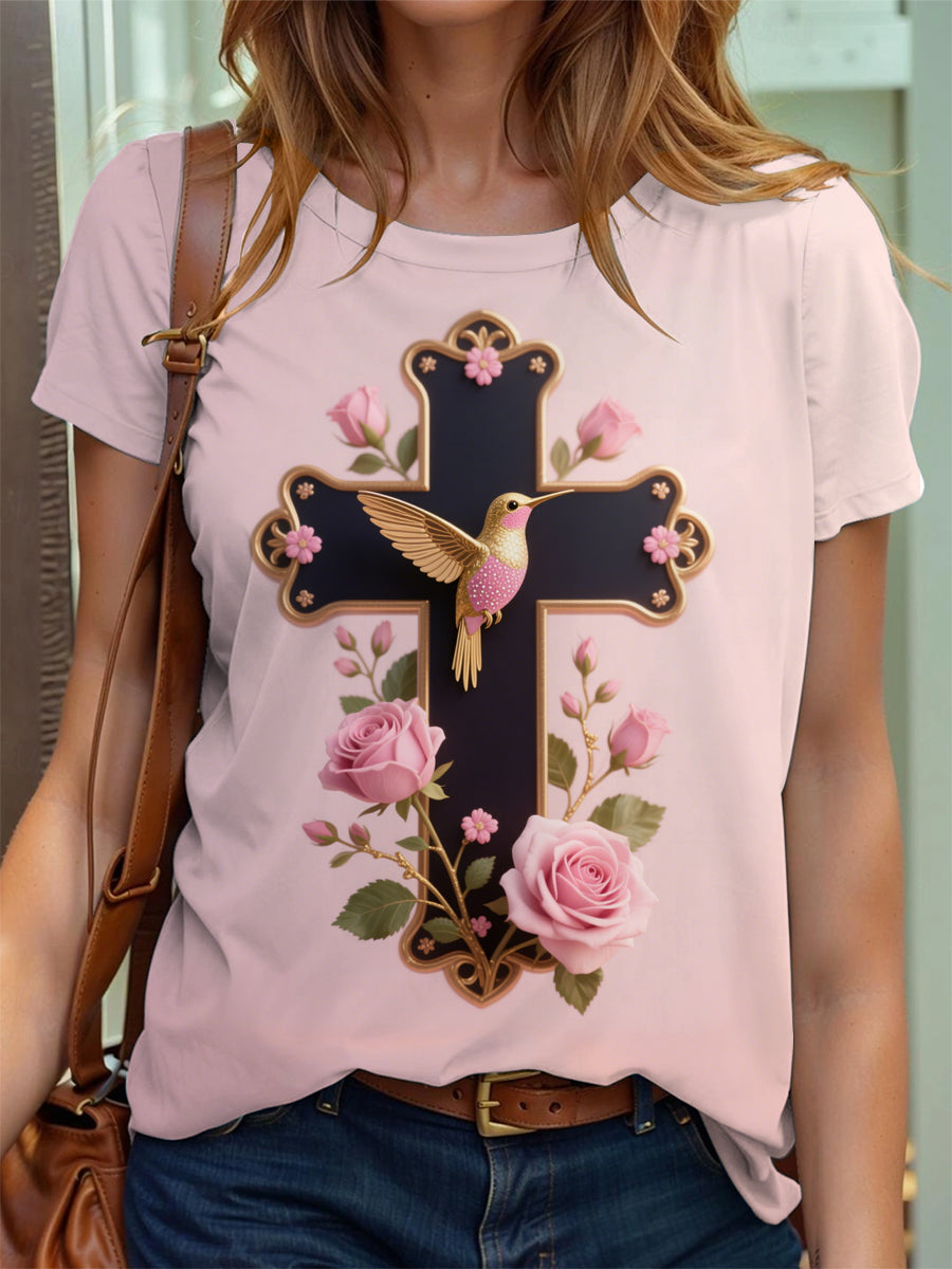 Frauen Kreuz Kreuz Blumen druck T-Shirt