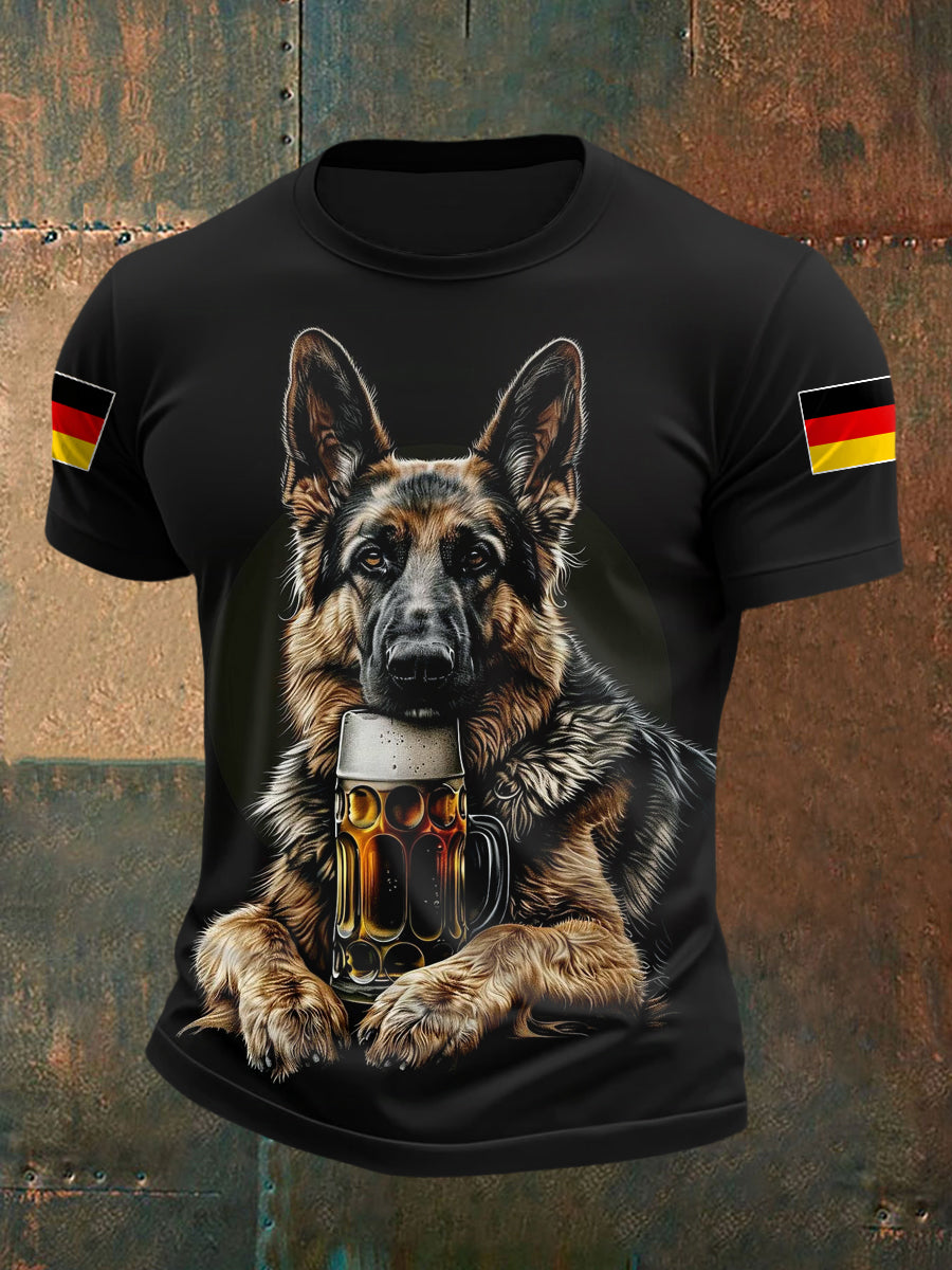 Herren Schäferhund Bier Print Casual T-Shirt