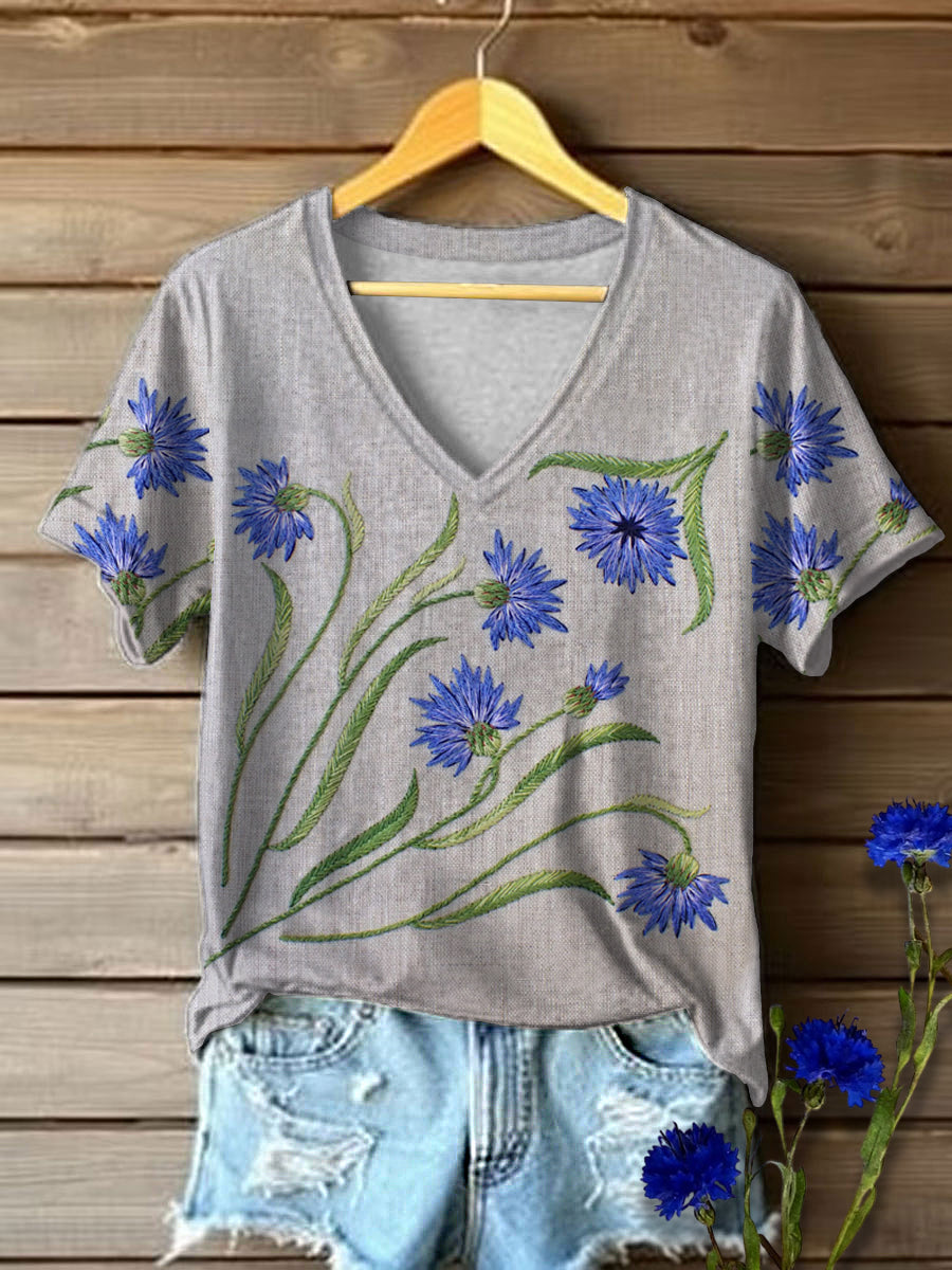 Damen Centaureayanus Floral bedrucktes Hemd mit V-Ausschnitt