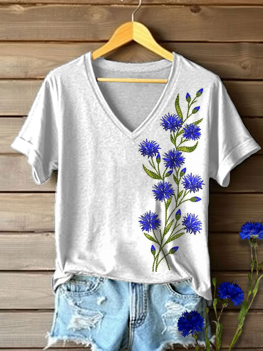 Damen Centaureayanus Floral bedrucktes Hemd mit V-Ausschnitt