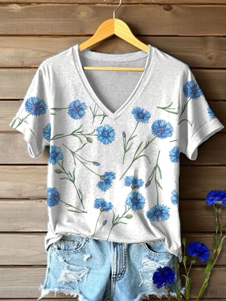 Damen Centaureayanus Floral bedrucktes Hemd mit V-Ausschnitt