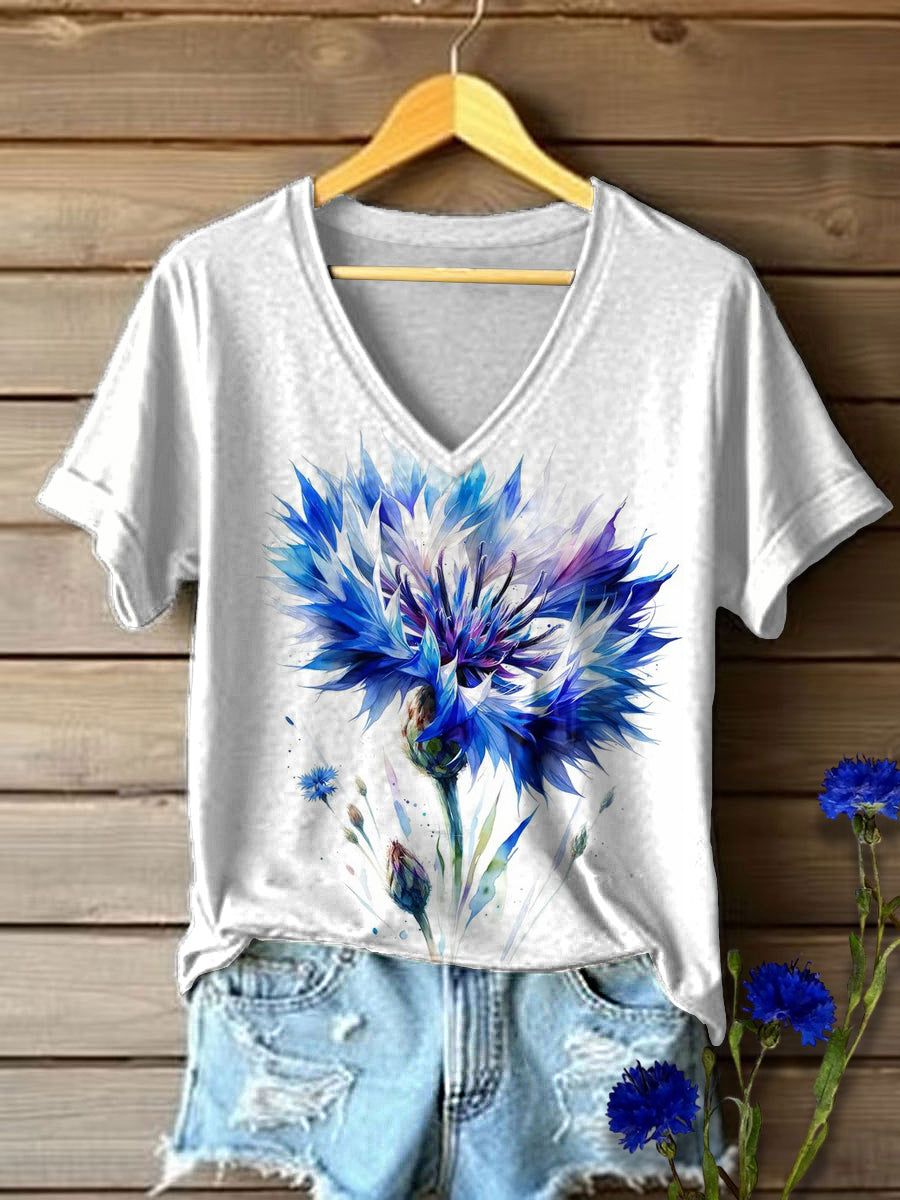 Damen Centaureayanus Floral bedrucktes Hemd mit V-Ausschnitt