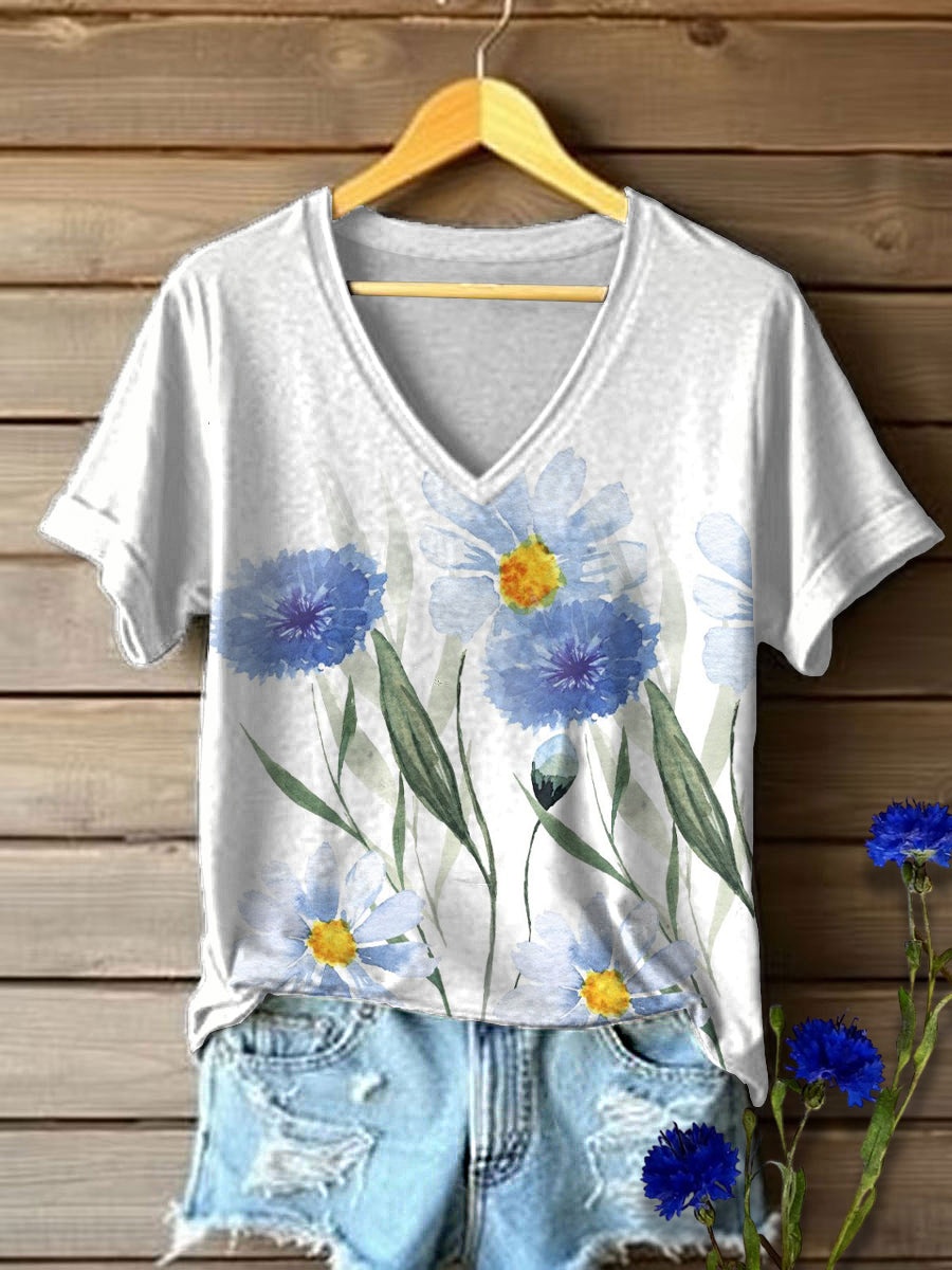 Damen Centaureayanus Floral bedrucktes Hemd mit V-Ausschnitt