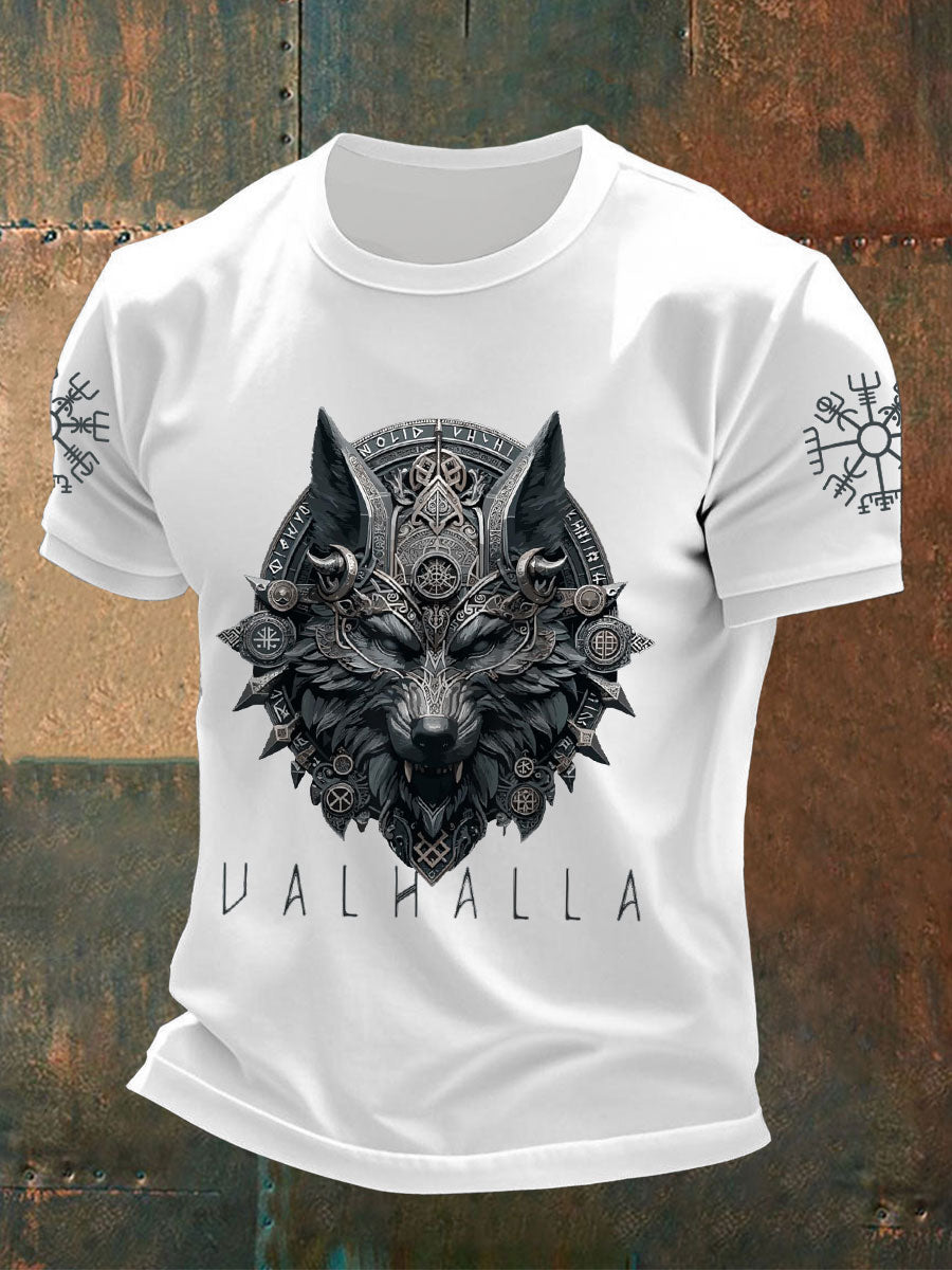 Herren Wolfs maske Odin Runen bedruckte T-Shirts
