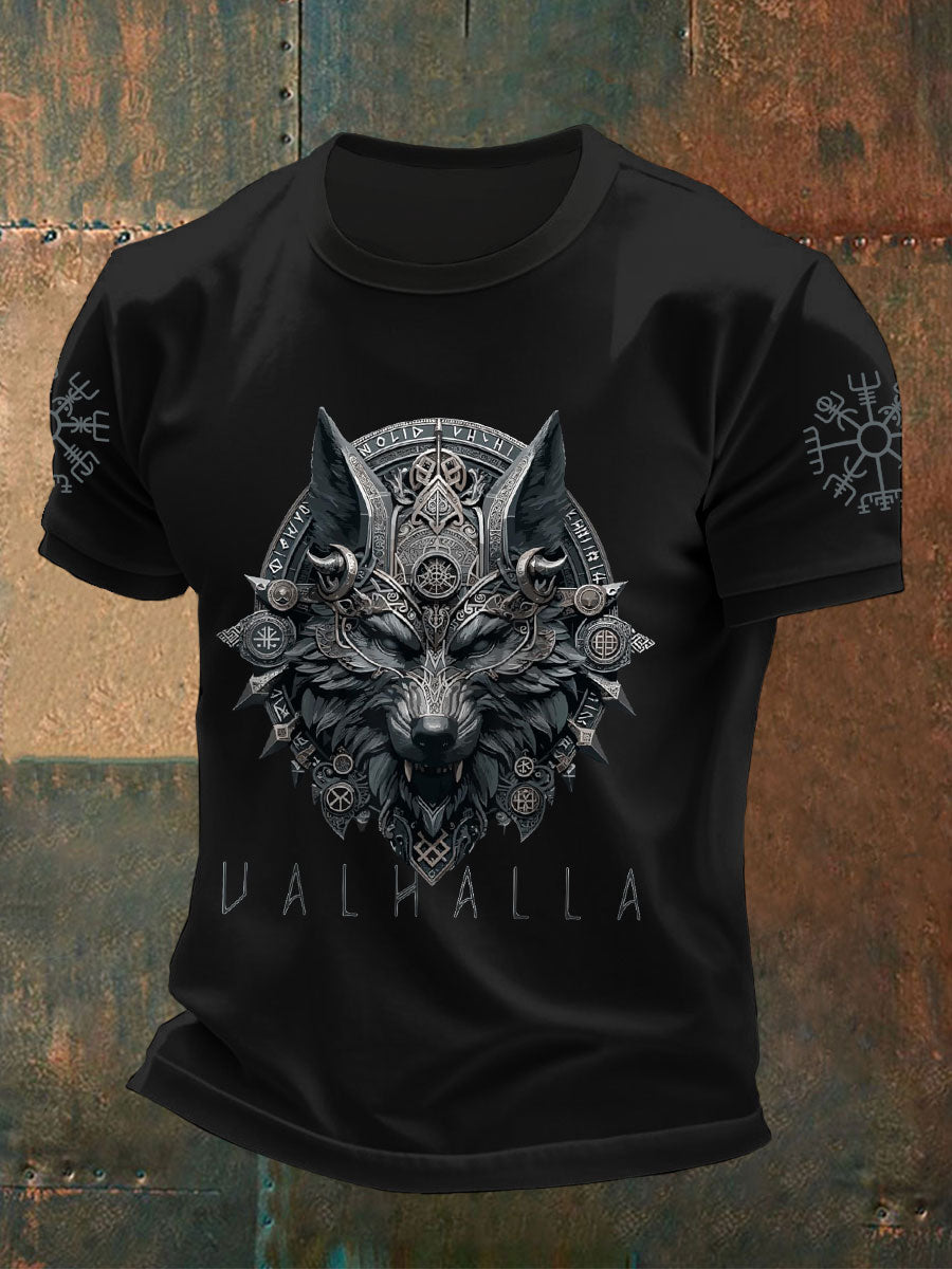 Herren Wolfs maske Odin Runen bedruckte T-Shirts