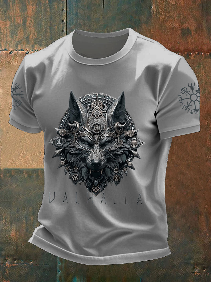 Herren Wolfs maske Odin Runen bedruckte T-Shirts