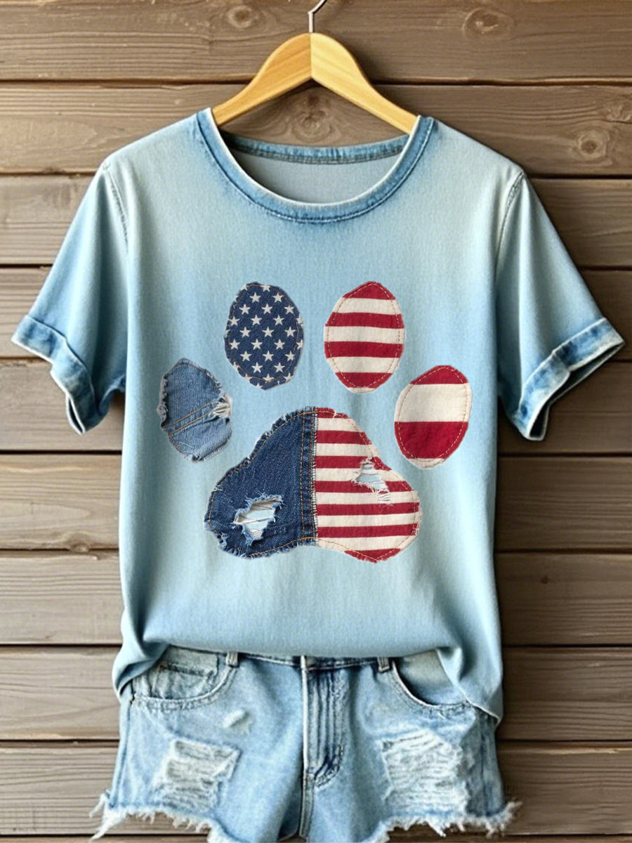 Frauen Unabhängigkeit stag inspirierte Pfoten muster Patchwork Kunst T-Shirt