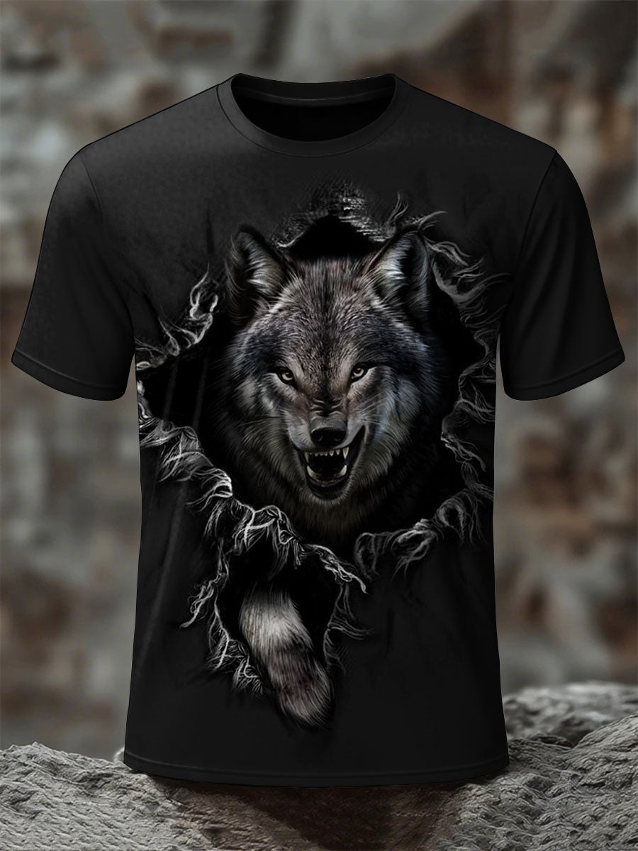 Freizeit-T-Shirts mit Wolfs druck für Männer