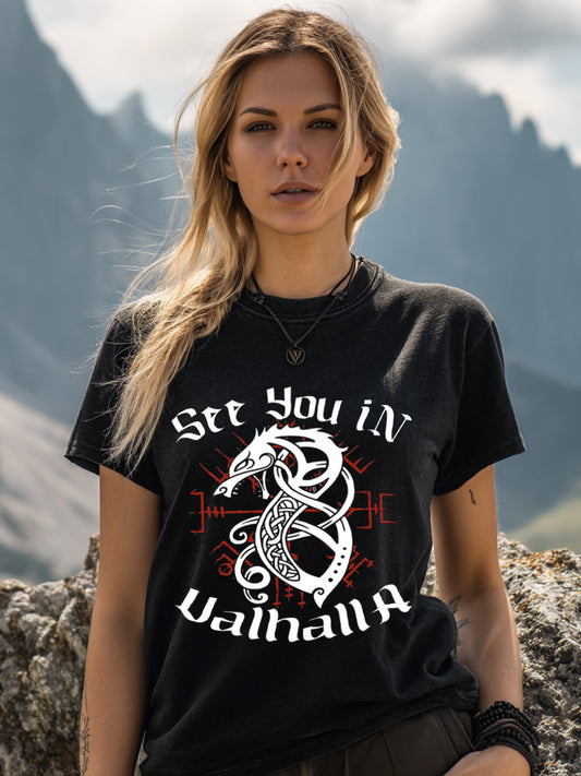 Viking inspirierter Print Vintage T-Shirt für Frauen