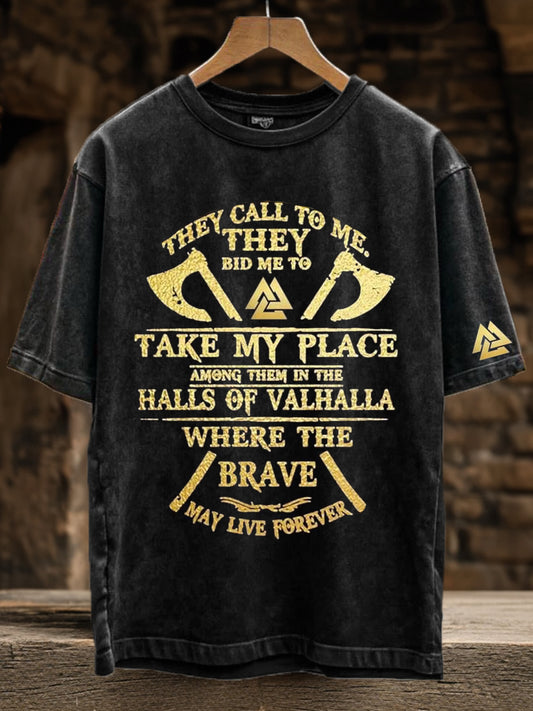 Viking inspirierter Druck Vintage T-Shirt für Männer