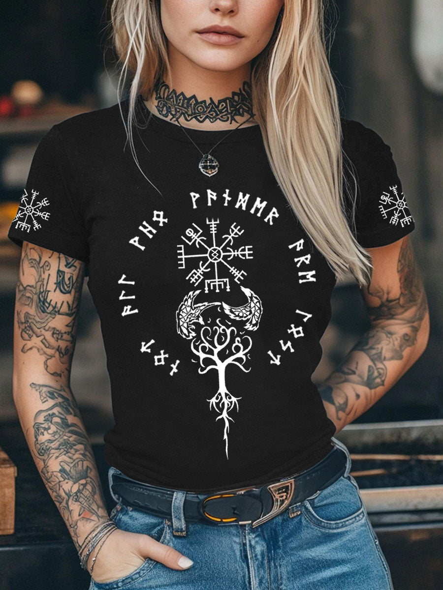 Frauen Wikinger inspirierte Print Kurzarm T-Shirt