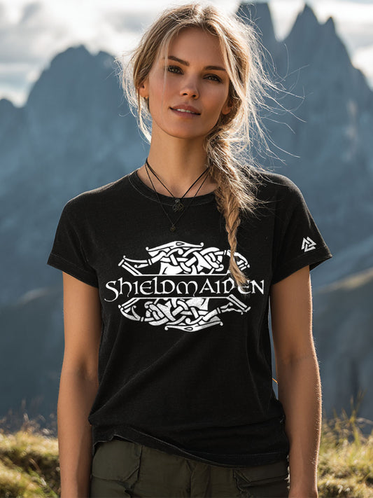Viking inspirierter Print Vintage T-Shirt für Frauen
