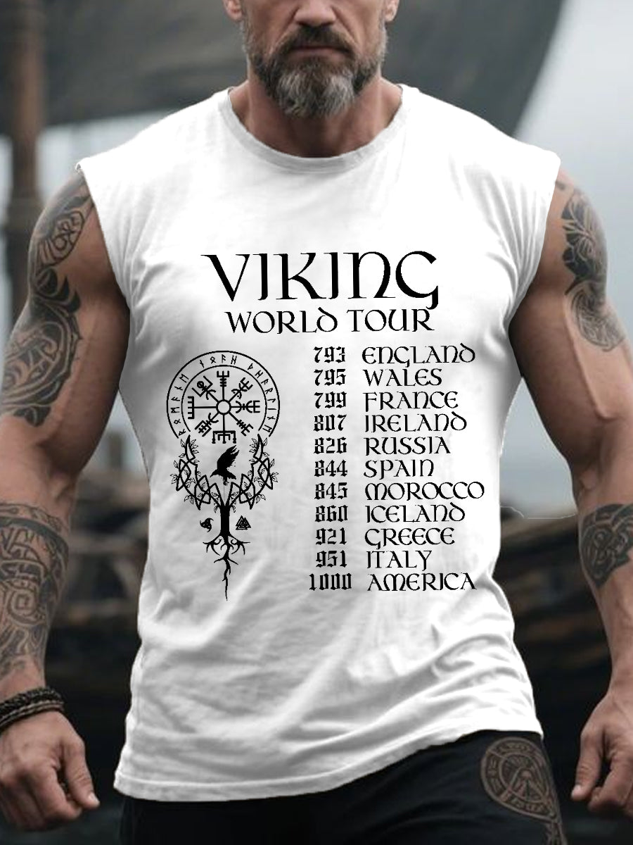 Herren Retro Viking World Tour Freizeit-Tanktop im nordischen Stil