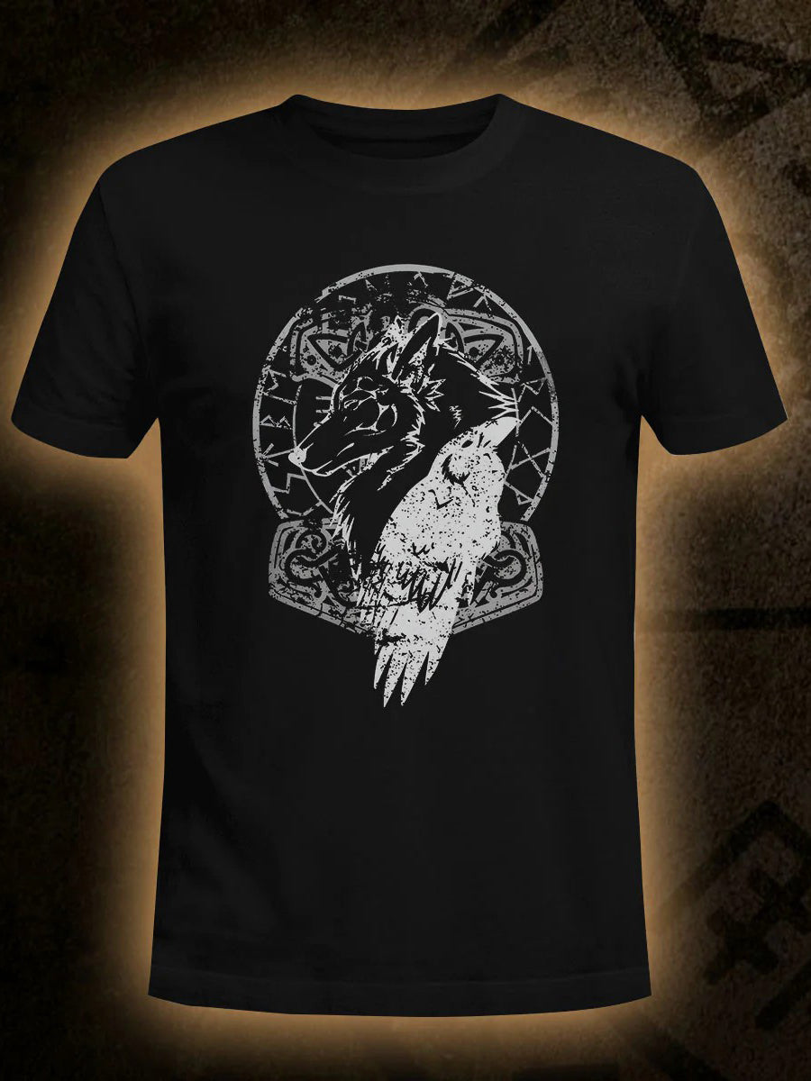Herren Viking Wolf Raven Hammer Kurzarm T-Shirt