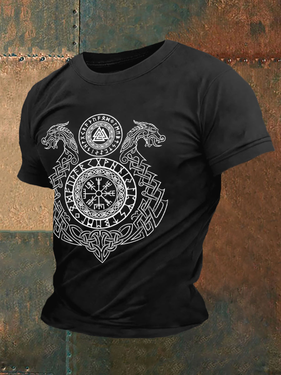Herren Retro Viking Symbole im nordischen Stil Casual T-Shirt