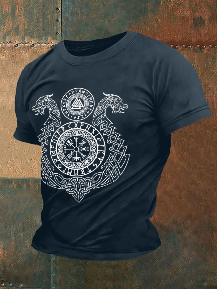 Herren Retro Viking Symbole im nordischen Stil Casual T-Shirt
