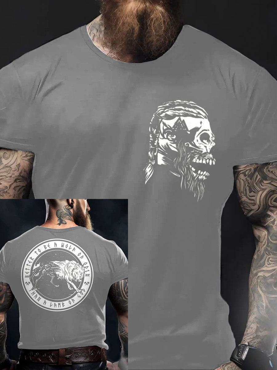 Herren Viking Style Odin & Wolf Bedrucktes T- Shirt