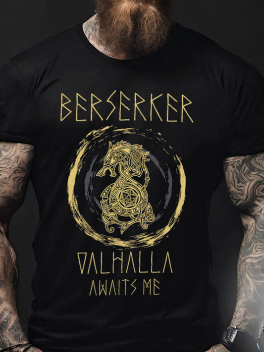 Herren Viking Style Berserker & Val halla Bedrucktes T-Shirt