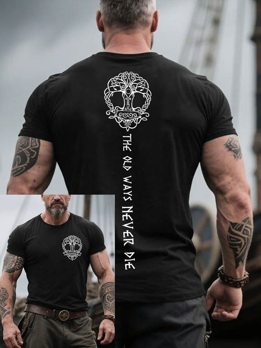 Herren-Wikinger-Stil Der alte Weg sterben nie bedrucktes T-Shirt