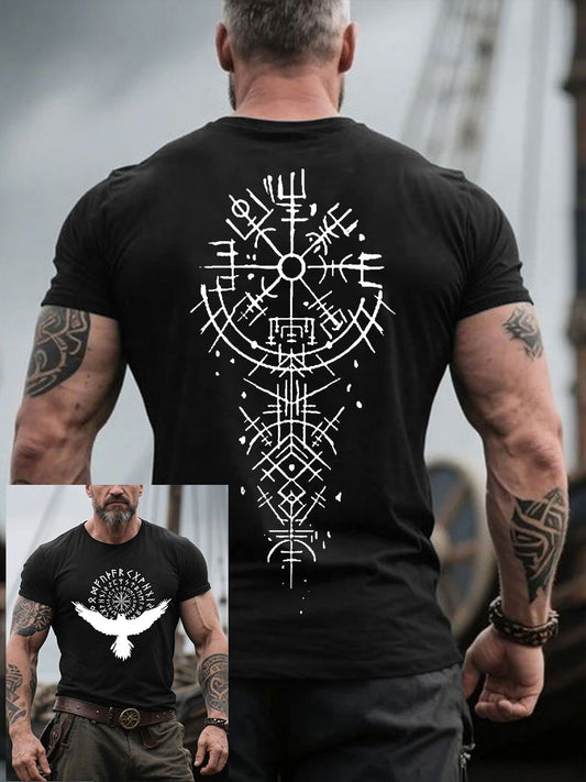 Bedrucktes T-Shirt für Herren Raben im Wikinger-Stil & Vegvísir