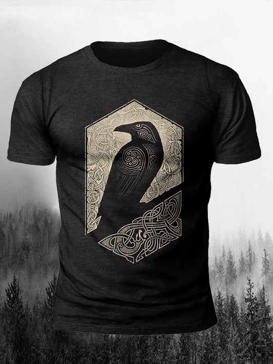 Bedrucktes T-Shirt für Herren Raben im Wikinger-Stil & Vegvísir