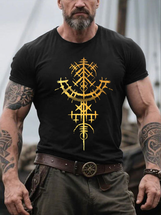 Herren Viking Style Vegvísir Bedrucktes T-Shirt