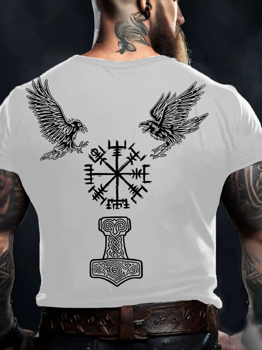 Herren Viking Style Odin Ravens & Vegvisir Bedrucktes T-Shirt
