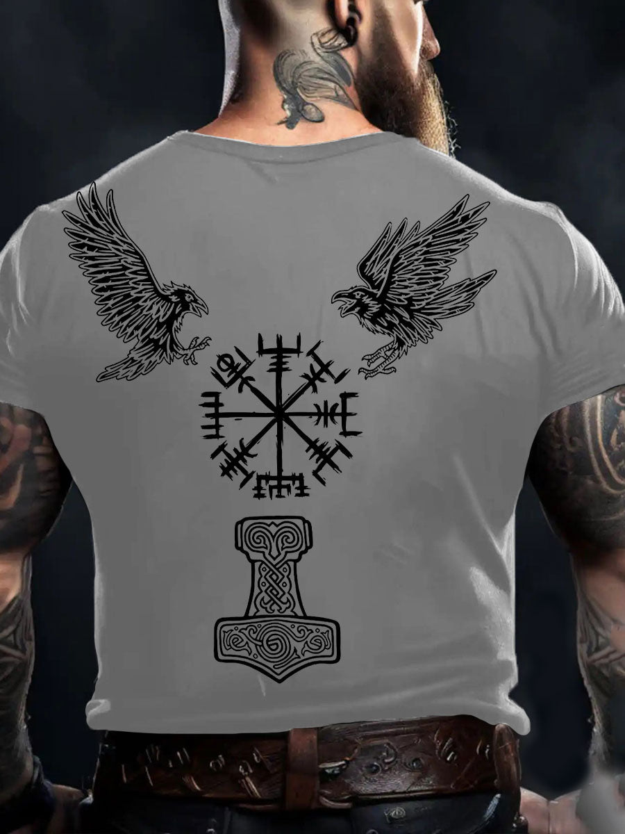 Herren Viking Style Odin Ravens & Vegvisir Bedrucktes T-Shirt