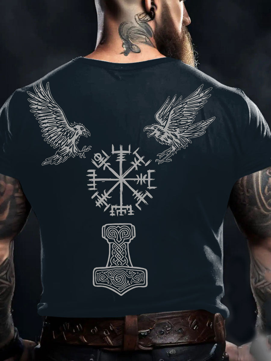 Herren Viking Style Odin Ravens & Vegvisir Bedrucktes T-Shirt