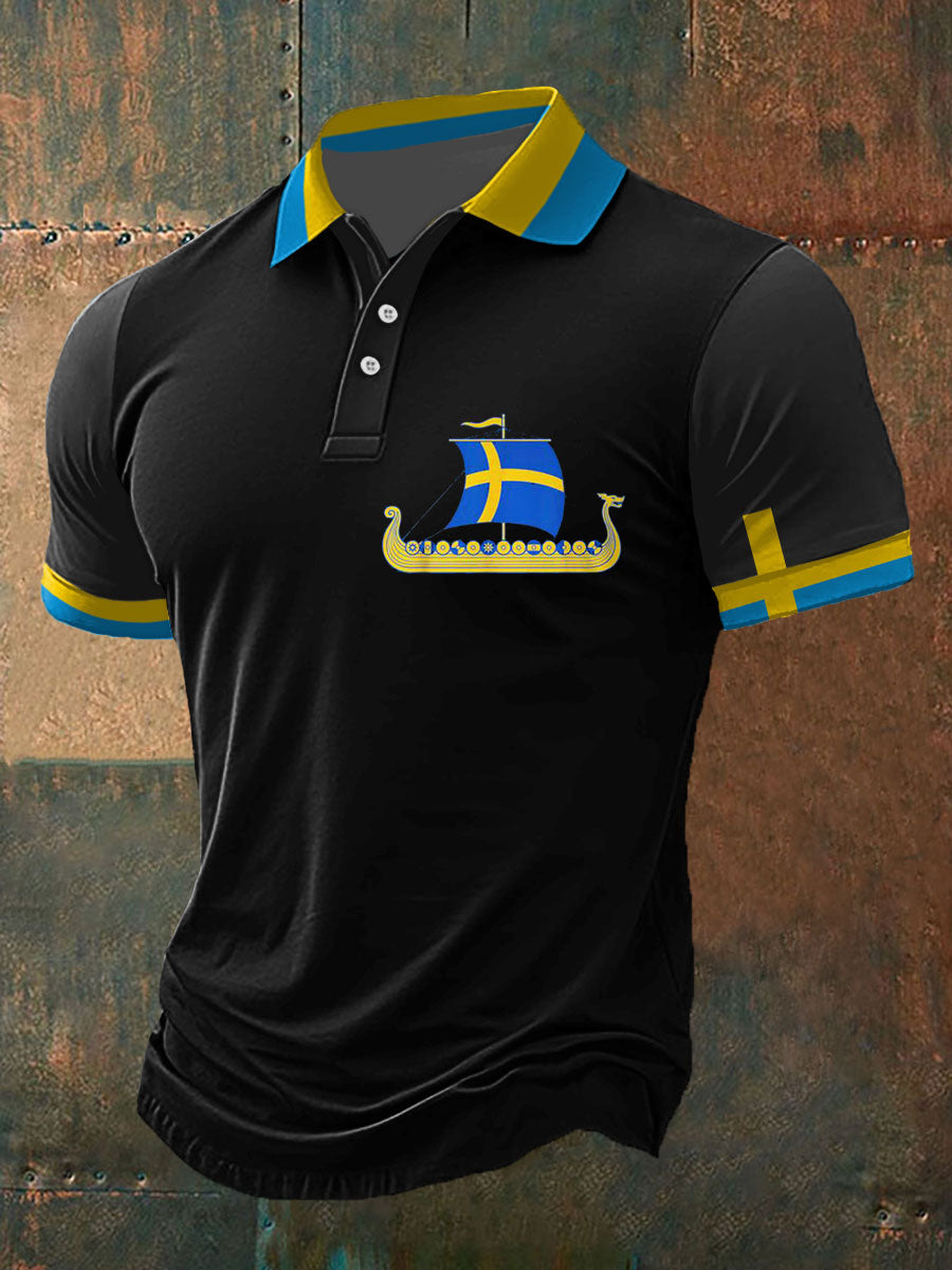 Herren Sweden Viking Style Bedrucktes Polo-Shirt