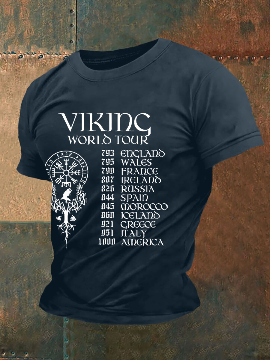 Herren Retro Viking World Tour Viking Blood Nordic Style Casual T-Shirt