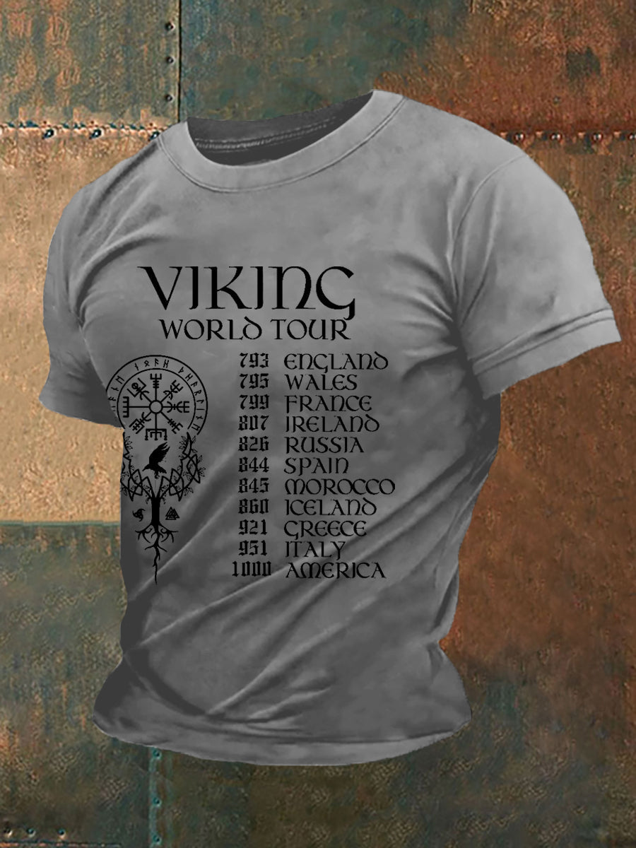 Herren Retro Viking World Tour Viking Blood Nordic Style Casual T-Shirt