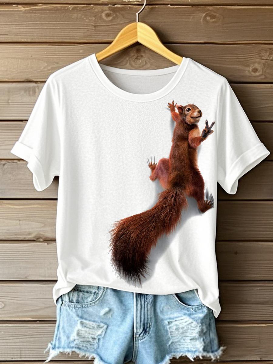 Freizeit-T-Shirts mit Eichhörnchen-Print für Frauen