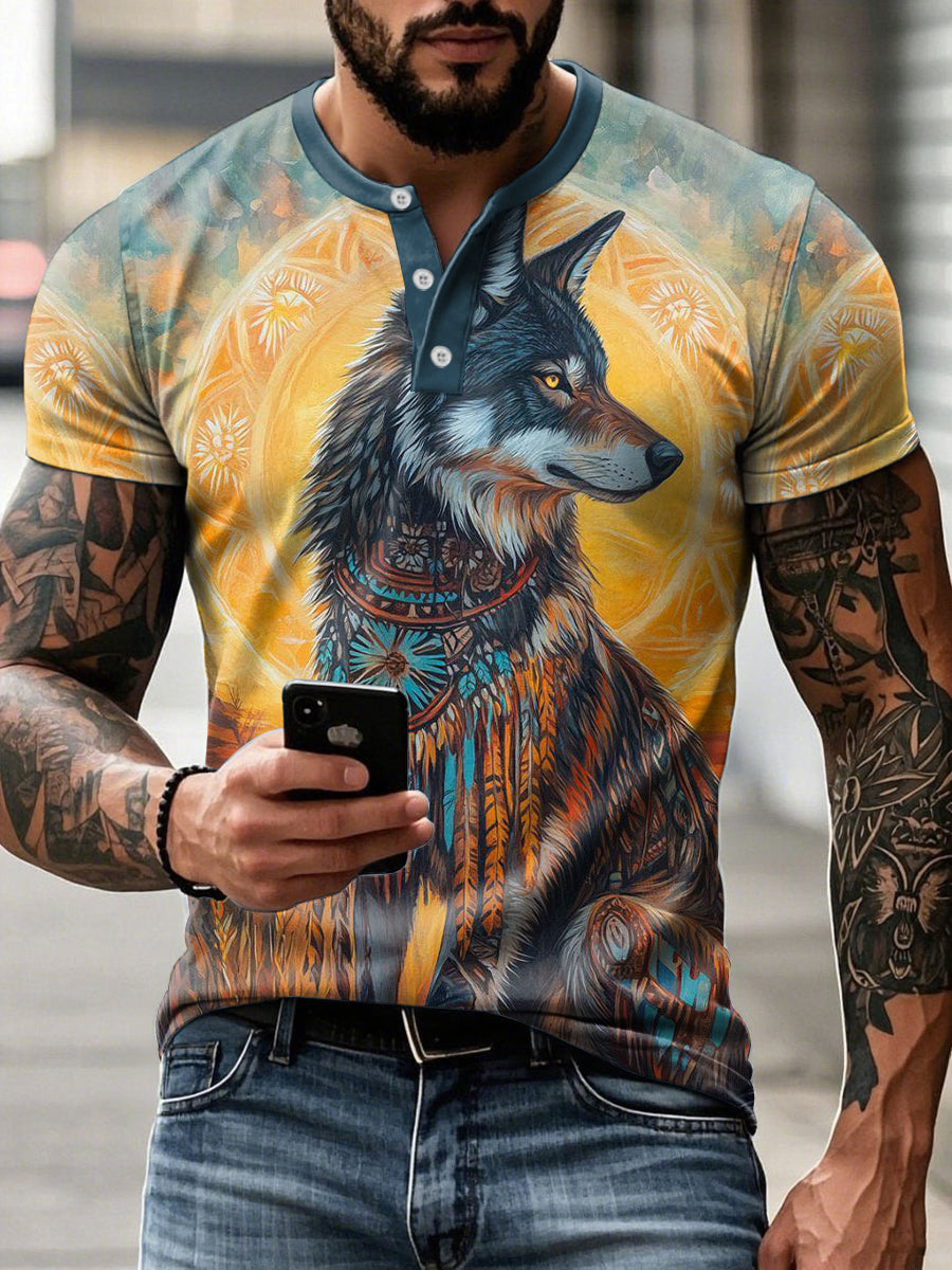 T-Shirts mit Aborigines-Wolf-Print für Männer