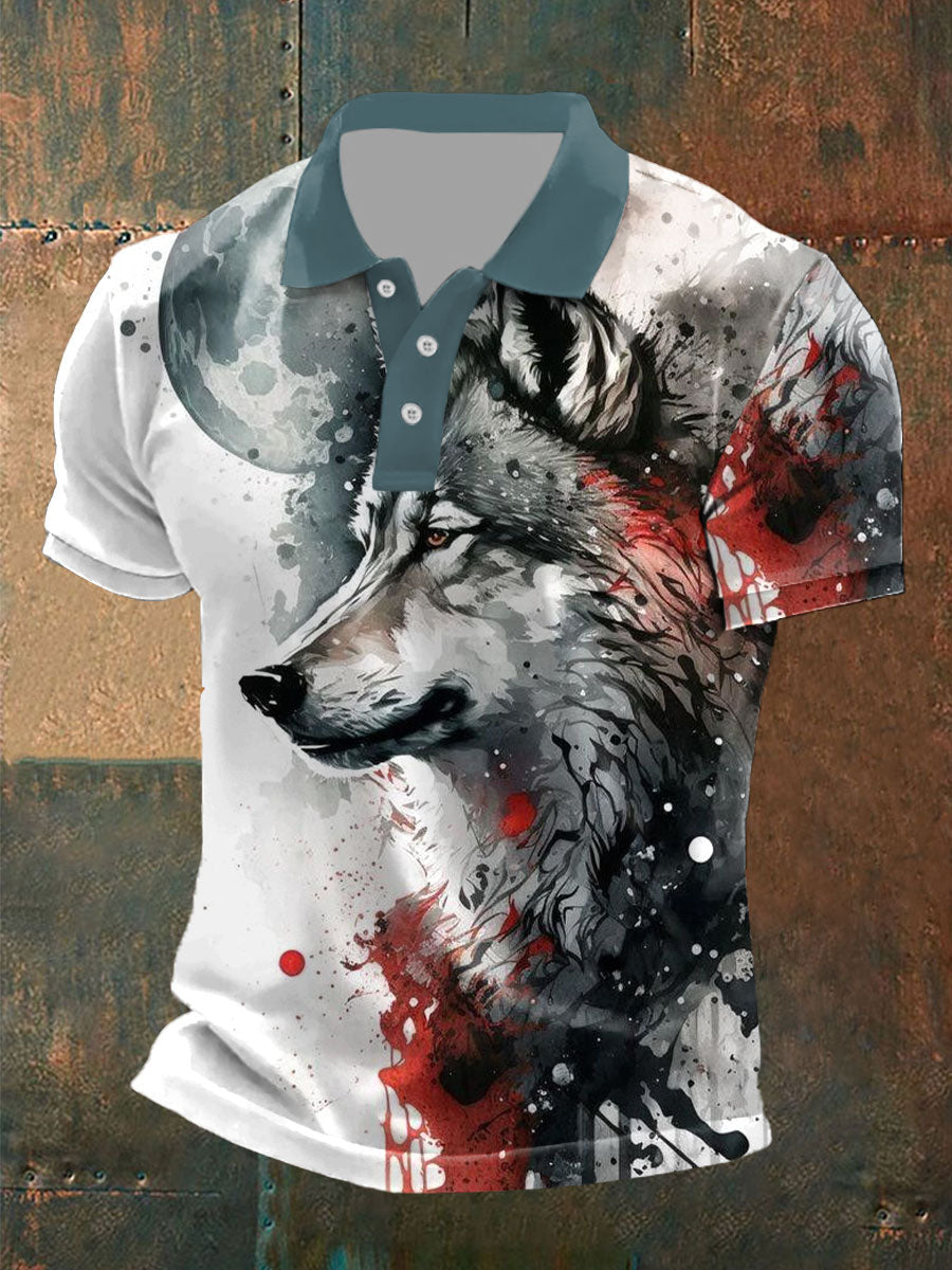 Gelegenheits oberteile mit Wolfs druck für Männer